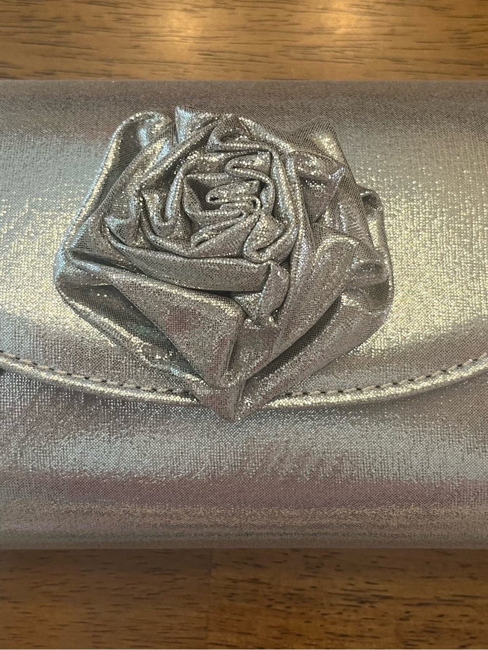 Nina Metallic Silver Rose Clutch